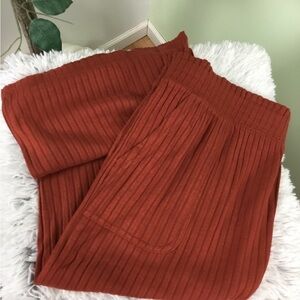 SO 1X maroon hacci knit flare high rise wide legs pant
